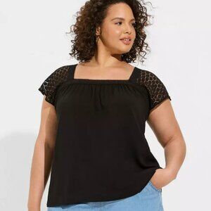 Torrid Rayon Slub Lace Short Sleeve Top